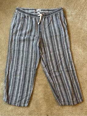 Women’s M Dash Linen Blend Striped Capri Pants: Lagenlook Boho Vacation Flowy